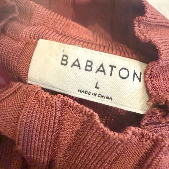 ARITZIA BABATON Victor Turtleneck Sweater Size Large Ribbed Knit Burnt Orange - Picture 4 of 6